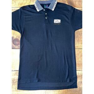 Mens Aruba Fashion Black Golf Knit Short Sleeve Polo Shirt Aruba‎ Fish Logo L